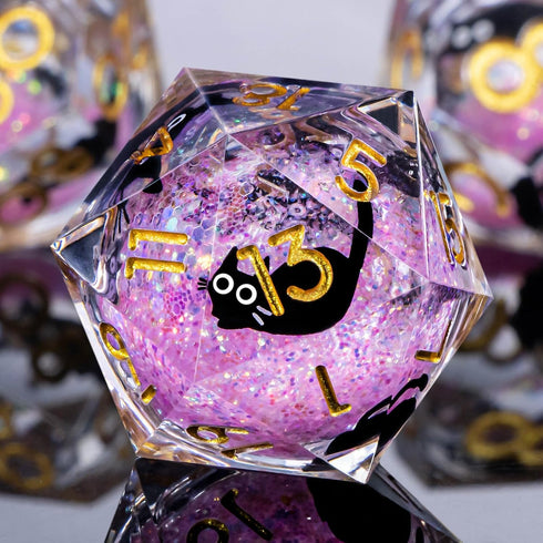 Roycevon Resin DND Dice Set with Gift Box, 7Pcs Liquid Core Cat