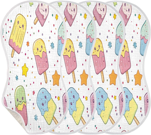 YETTASBIN Cartoon Popsicle Muslin Baby Burp Cloth, Super Soft Absorbent Cotton Burp Rag Baby Bibs Feeding Cloth