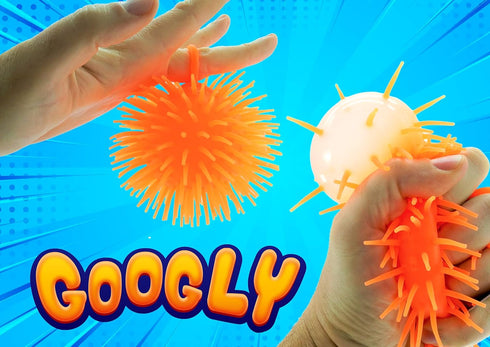 Googly Puffer Ball Rubber Stretchy Spike Ball (2 Units Assorted), Soft Squishy Fidget Toy for Kids & Adults