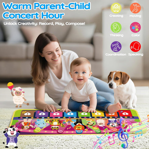 5-Language 1 2 3 4 9 1+ MOMUSE Music Piano Mat (EN/DE/FR/IT/ES) for Year Old Boys Girls, Multilingual Education Baby
