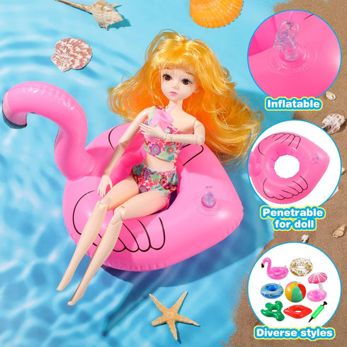 CHENGU 6 Set Swimming 11.5" Swimming Pcs Pool Floaties for Girl Dolls Swim Accessories Pool Floaties Party Ring Girl