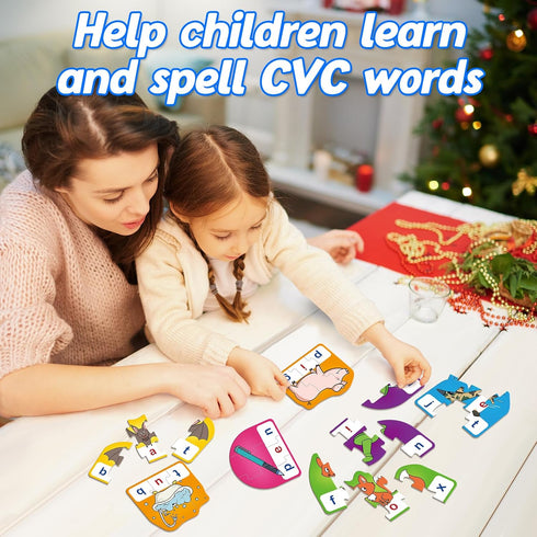CVC Puzzle Cards for Kids, Phonics Games, Speech Therapy Toys for Toddlers, 3 Alphabet Letter Word Puzzles