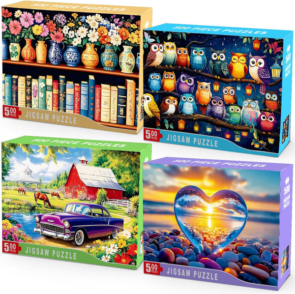 HYXCHQA 4-Pack 500 Piece Puzzles for Adults Jigsaw Puzzle 500 Pieces - Flowers