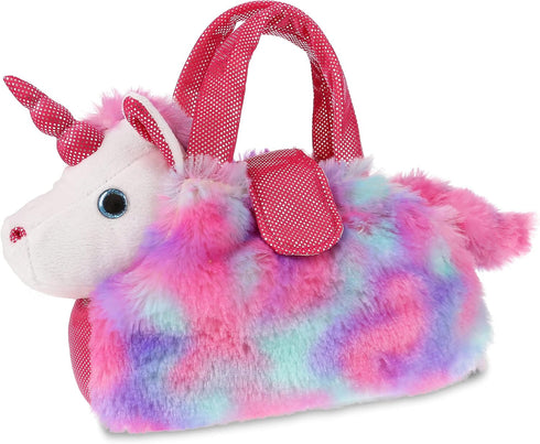DolliBu Cotton Candy Pink Unicorn Plush Toy Pet Carrier, Cute Stuffed Animal Purse for Girls with Removable Sparkly Toy