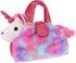 DolliBu Cotton Candy Pink Unicorn Plush Toy Pet Carrier, Cute Stuffed Animal Purse for Girls with Removable Sparkly Toy