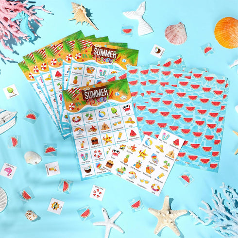 Liliful 35 Pcs Summer Bingo Games - 24 Players Beach Party Bingo Cards for Family & Classroom Activities