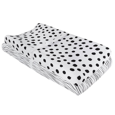 Changing Pad Cover Set by Ely's & Co | 2 Pack 100% Jersey Cotton Black and White Abstract Stripes and Dots