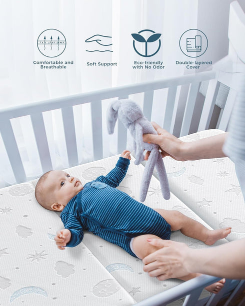 Pack 38x26'' Pack Trifold and Play Mattress Breathable Soft Plush Memory Foam for Baby Toddler Travel Includes Carry