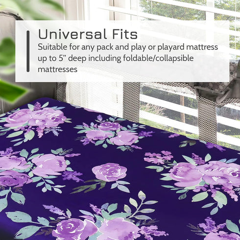 Pack Soft Purple Flower N Play Sheets for Mini Cribs - Breathable Cover