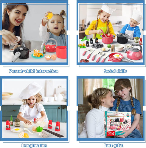 Bruvoalon 67Pcs Kids Play Kitchen Toys Set - Toddlers Pretend Cooking Playset Accessories with Pots, Pans, Utensils,