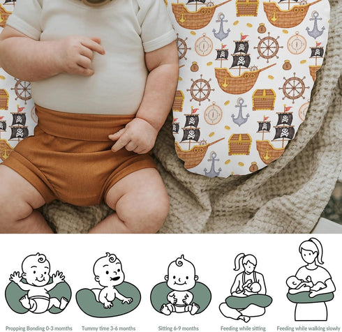 Cute Pirate Treasure Map Baby Nursing Pillow Covers for Boy Girl Pirates Ship Rudder Anchor Compass Nursing Pillowcase