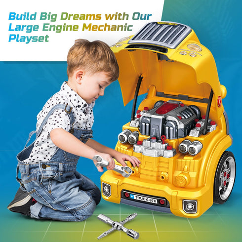 Playset 3-7 MOBIUS Toys Motor Engine - Large Truck Mechanic Build & Repair Toy with Lights, Sounds & Tools