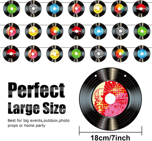 3 Packs Rock and Roll Music Party Decorations, 21 Pcs 7 Inch 1950's Paper Record Cutout Banner for 50s 70s 90s