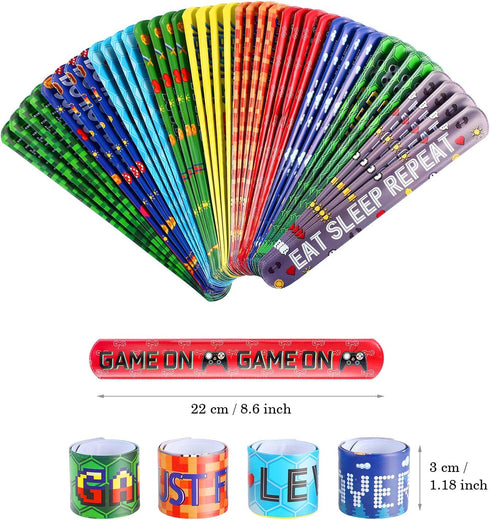 Blulu 40 Pcs Video Game Slap Bracelets, Pixelated Party Wristbands, Snap Bracelets for Kids, Gamer Birthday Party