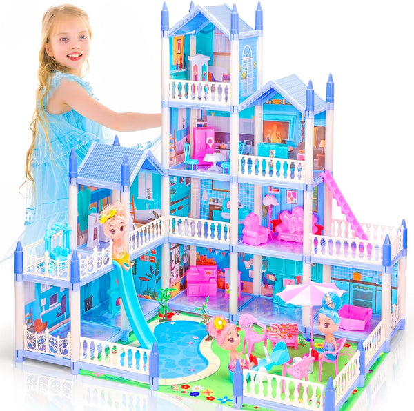 AmiDear Dollhouse with 4-Story 11 Rooms, Dream Gift Princess Doll House Playset with