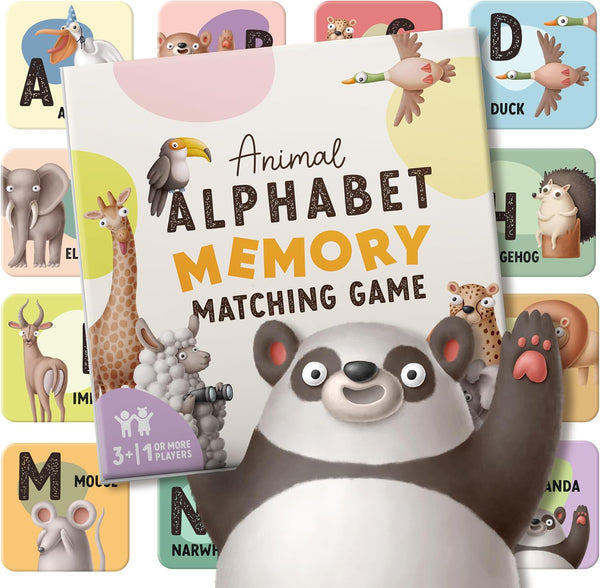 Alphabet Animals Matching Game for Kids, 52 Memory Cards Board Game for Ages 3+ to Develop Concentration Skills