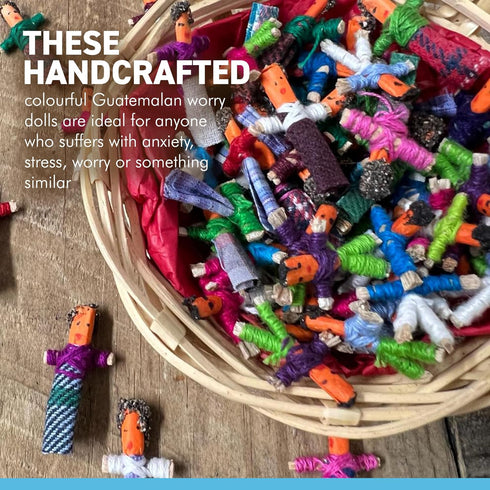 Thorness 72 Basket of Guatemalan Handmade Mini Worry Dolls for Girls and Boys - Anxiety Dolls