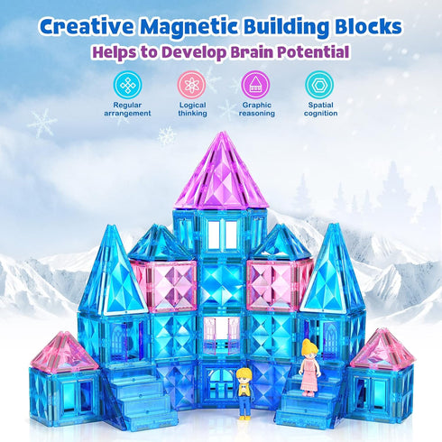 102pcs Frozen Castle Magnetic Tiles - 3D Diamond Building Blocks STEM Educational Toys for Kids Age 3-8 Birthday Gifts