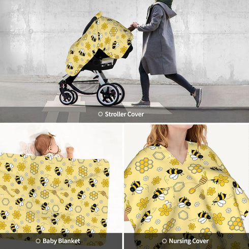Yobvec Bee Baby Car Seat Canopy Cover Multi Use Nursing Cover for Mom Nursing Covers Newborn Bee Shower Gift