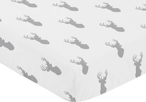 Fitted Crib Sheet for Grey and White Woodland Deer Baby Bedding Set Collection, Deer Print