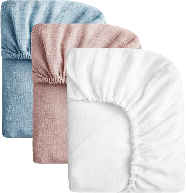 SOULFUL Muslin Crib Sheets for Boys Girls, 3 Pack Soft and Breathable