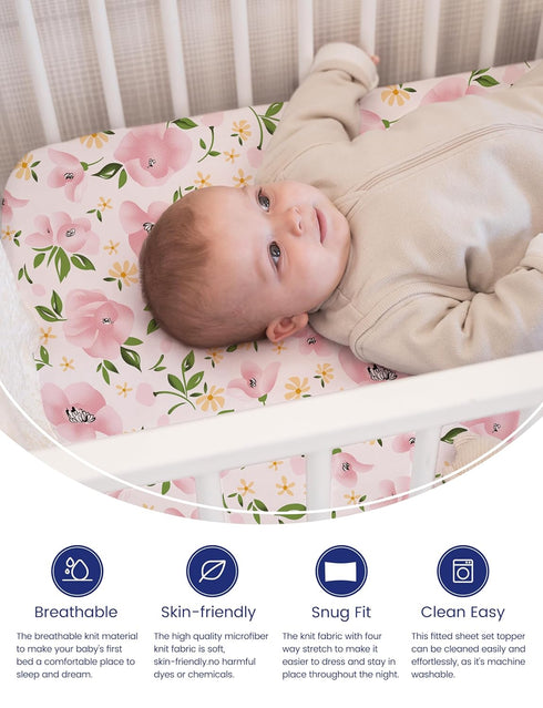 Pack Pack 2 Pack Graco and Play Sheets Fitted, TotAha Buttery Soft Mini Crib Sheets Girl, Floral N Play Mattress Sheets
