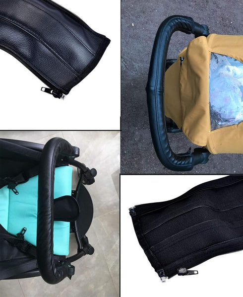 Universal Stroller Handlebar Cover, PU Leather Armrest Sleeve for Baby Strollers, Dustproof Protective Grip, Black