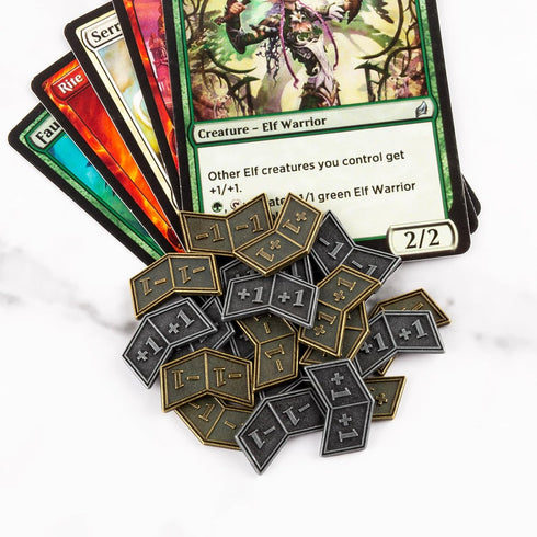 40 PCS Antique Metal Buff Counter Tokens with Velvet Bag - Magic The Gathering Gaming Accessories, Black & Bronze