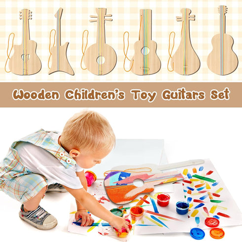 Syhood 24 Pcs DIY Wood Guitar Cutouts for Kids - Bamboo Musical Instrument for Crafts Class and Birthday Parties