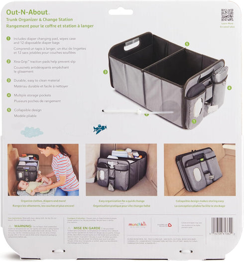 Munchkin Out-n-About Trunk Organizer for SUVs and Cars with Portable Changing Pad and Wet Baby Wipes for Diaper Changes