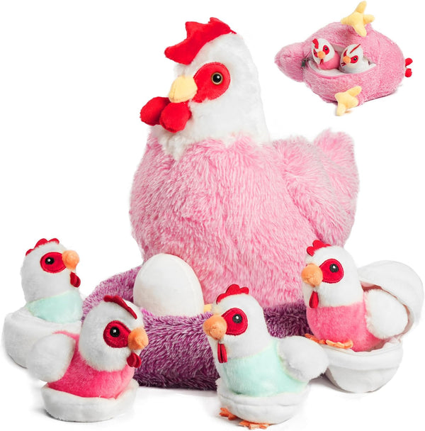 9 in 1 Chicken Stuffed Animal Set, Zippered Stuffed Chicken Plush Toys