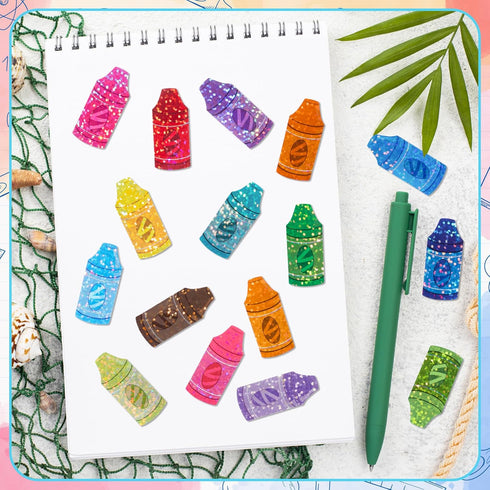 1000Pcs 2 BeYumi Colorful Laser Crayon Sticker - Back to School Laser Crayon Stickers in Rolls Holographic Colorful
