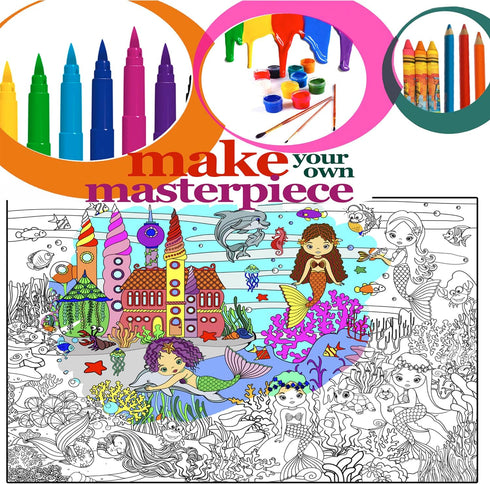 ALEX Art 38.5x26.7 , Giant Coloring Poster - Mermaid Large Wall Coloring Pages - Fun Kids Art Project Activities