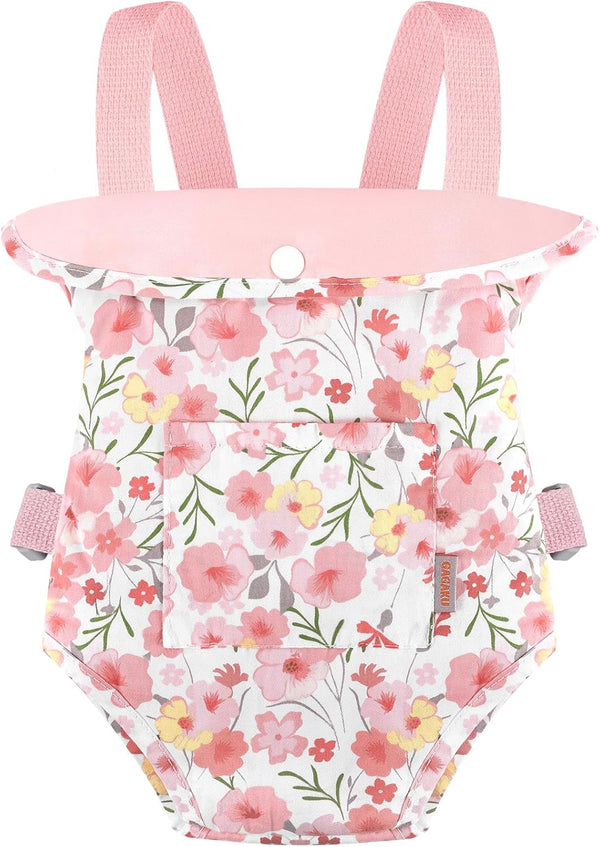 GAGAKU Baby Doll Carrier for Little Girls, Reborn Baby Doll Carrier for Toddlers 1-3 Years Old - Pink Rose of Sharon