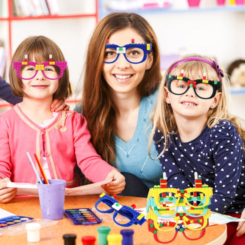 Hxezoc 12 Pcs DIY Building Bricks Glasses, Creative Building Block Games for Kids, Birthday Party Supplies