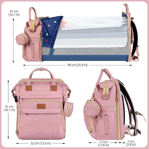 Backpack Backpack ZRSUN Diaper Bag with Portable Station & USB Port, Large Capacity Travel Baby Bag with Changing Pad