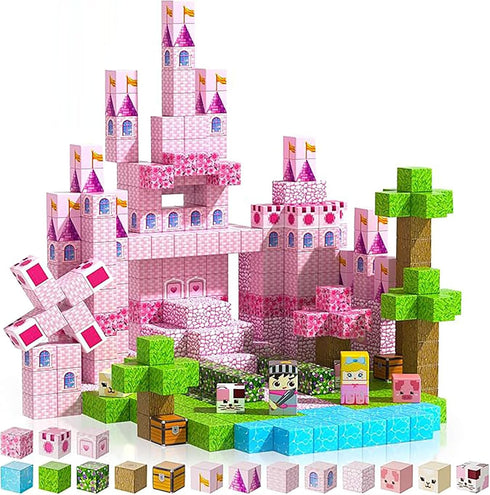 DOFASNCN Pink Magnetic Building Blocks Magnetic Building Tiles Toys for Boys Girls Age