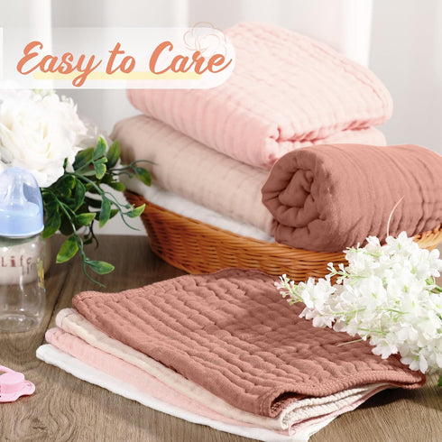 VitalCozy 8 Pcs Baby Muslin Hooded Bath Towels and Washcloths, Muslin Hooded Baby Towels Absorbent Blankets for Gift