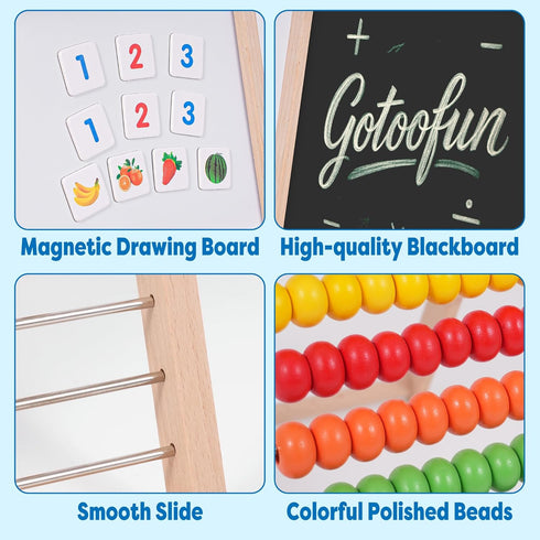 308 100 Counting Wooden Abacus for Kids Math - Double-Sided Blackboard Whiteboard for Toddlers with Magnetic Number