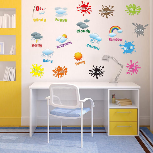 6 Sheets Alphabet Wall Decals for Classroom, Color Weather Learning Educational Stickers, Peel and Stick for Kids' Rooms