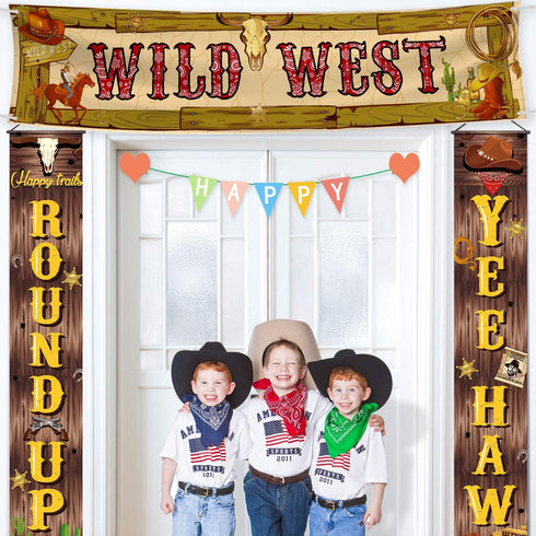 Cowboy Party Decorations, Western Scene Setters for Cowboy Decorations Party, Wooden House Barn Banner