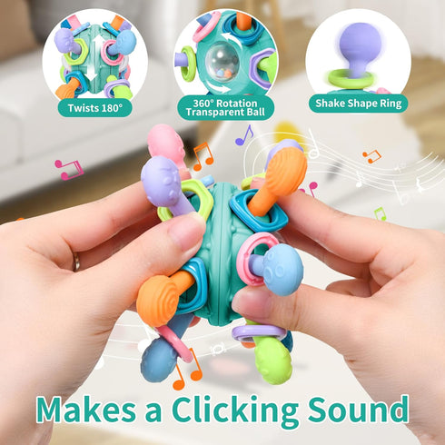 Baby Montessori Teething Toys for 0-6 6-12 Months, BPA Free Sensory Chew Rattle Toys for Newborn Infant Development