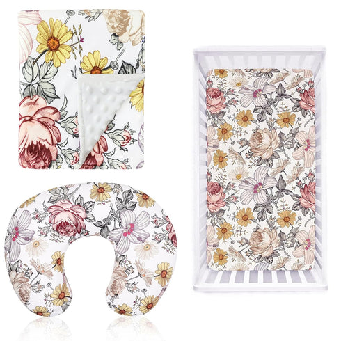Baby Crib Set Include Crib Sheet, HNHUAMING Daisy Floral Baby Receiving Blanket,