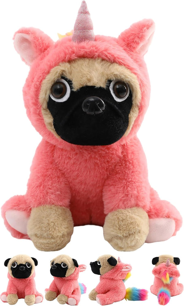 Pug Unicorn Stuffed Animal, Plush Pug Dog in Unicorn Costume, 12 Inch Rainbow Unicorn Plush Toy for Kids