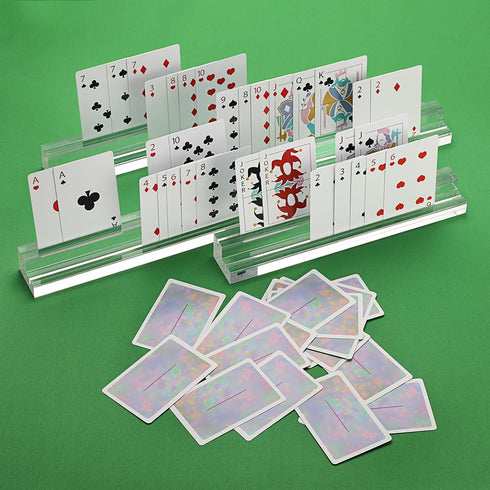 OwnMy 4PCS Clear Acrylic Playing Card Holders with Dual Grooves for Kids and Seniors
