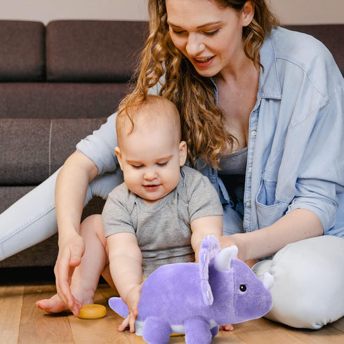 BenBen 13” Dinosaur Stuffed Animal, Cute Triceratops Plush Toys for Kids, Purple Baby Shower Birthday Gifts