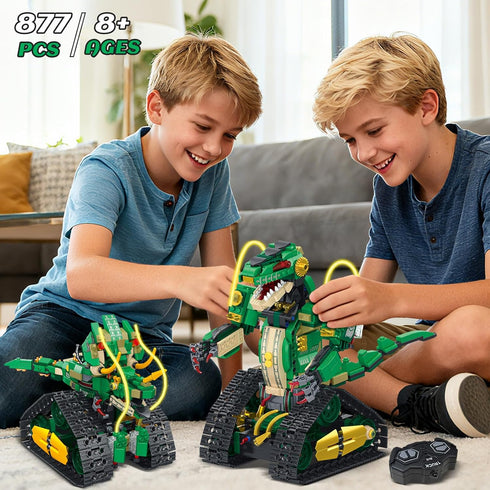 5 1 877 8 9 10 11 12+ HiWEEGO RC Dinosaur Building Toy with Light, in Remote Controll Building Block Kit, PCS Tech