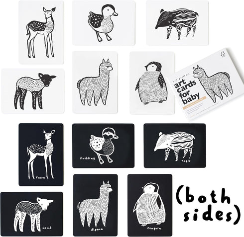 Wee Gallery Art Cards for Baby - Durable High Contrast Black and White Animal Flashcards for Newborns