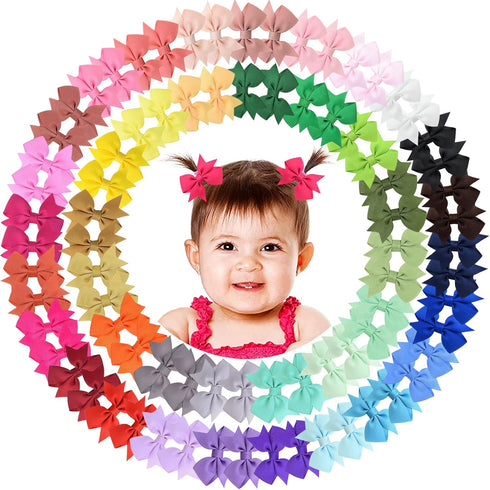 Hair Clips for Girls, 80PCS Fully Lined Tiny Alligator Bows in Pairs for Infants and Toddlers