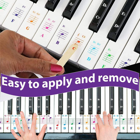 QMG Colorful Piano Stickers for Keys, Removable for 49/61/76/88 Key Keyboard, No Residue, Kids Learning